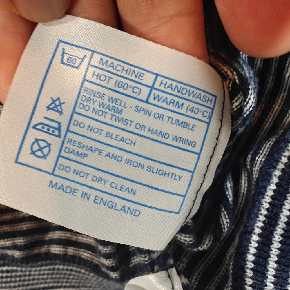 Vintage John Smedley Polo Shirt Mens XL Navy Blue White Striped Sea Island UK